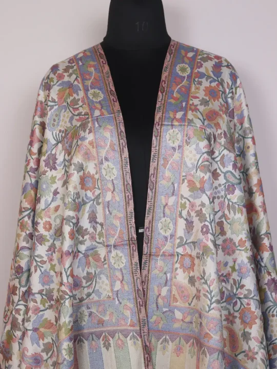 Meher Kashmiri Kani Stole for Women with Soft Multicolour Floral Motifs - Image 2