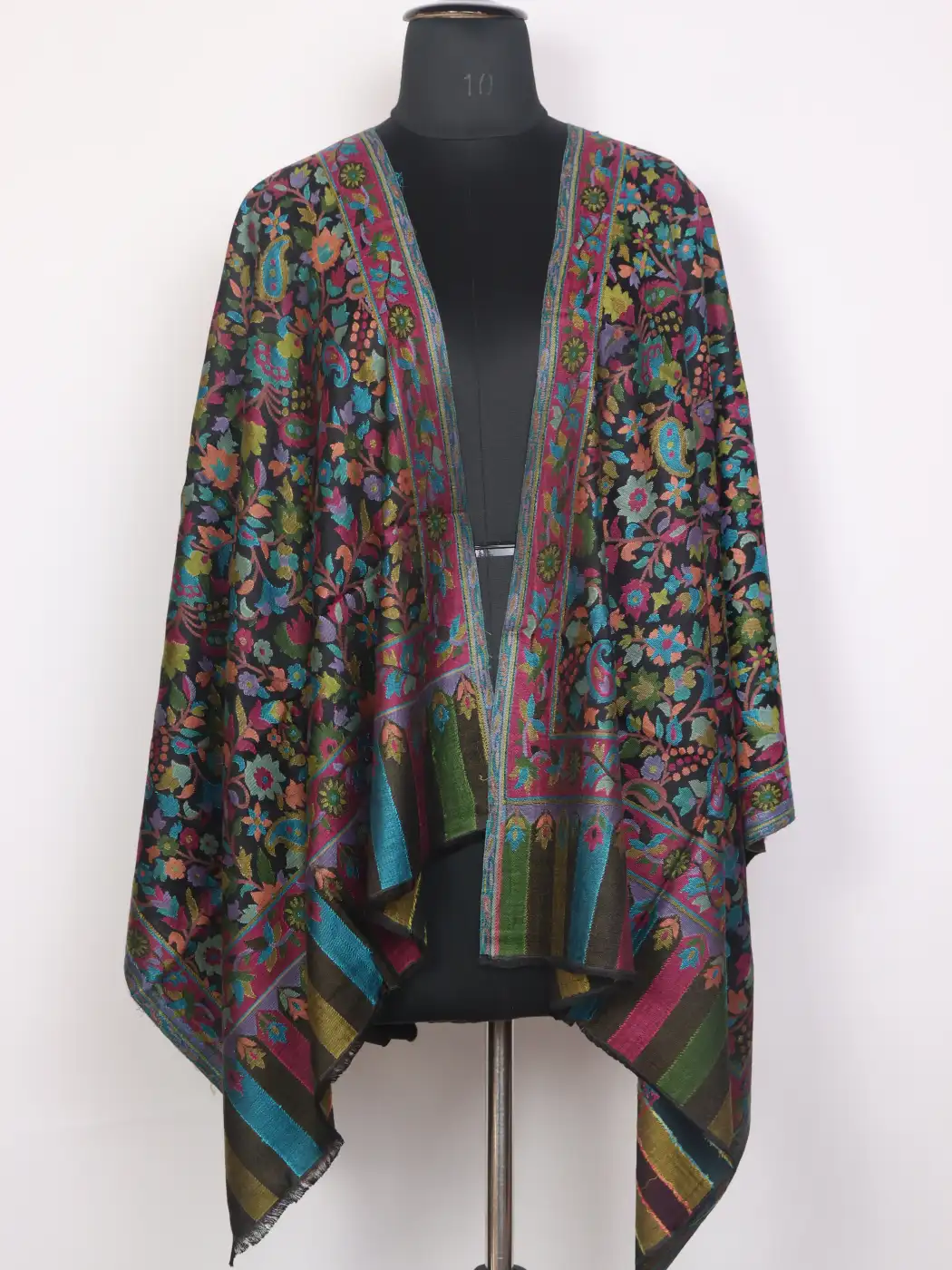 Kashmiri Kani Stole for Women Mahnoor Black with Multicolour Floral Motifs