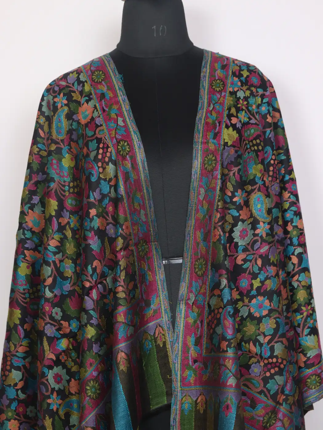 Kashmiri Kani Stole for Women Mahnoor Black with Multicolour Floral Motifs - Image 2