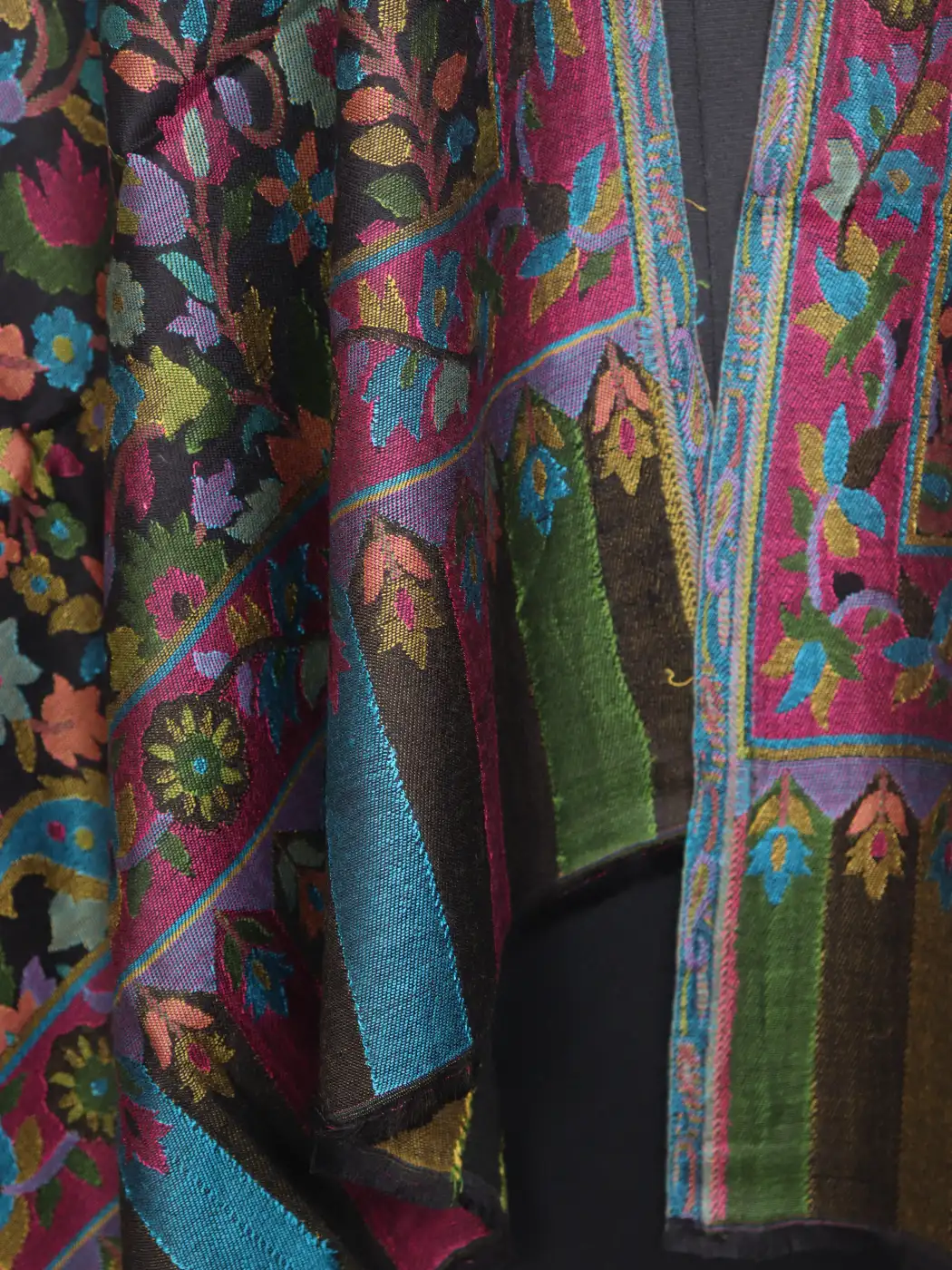 Kashmiri Kani Stole for Women Mahnoor Black with Multicolour Floral Motifs - Image 3