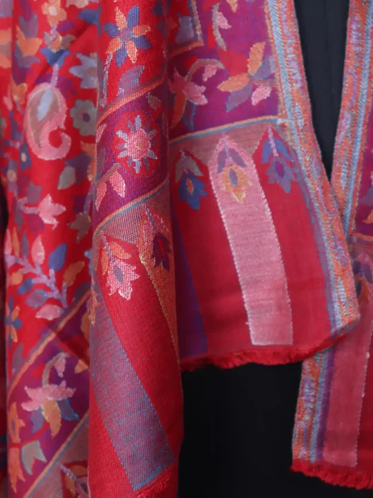 Kashmiri Red Roshni Kani Stole for Women with Multicolour Floral Design - Image 3