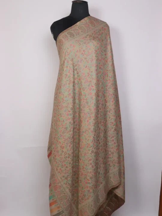 Kashmiri Kani Woolen Shawl for Men Badami Shaan with Floral Kani Work