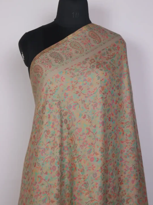 Kashmiri Kani Woolen Shawl for Men Badami Shaan with Floral Kani Work - Image 2