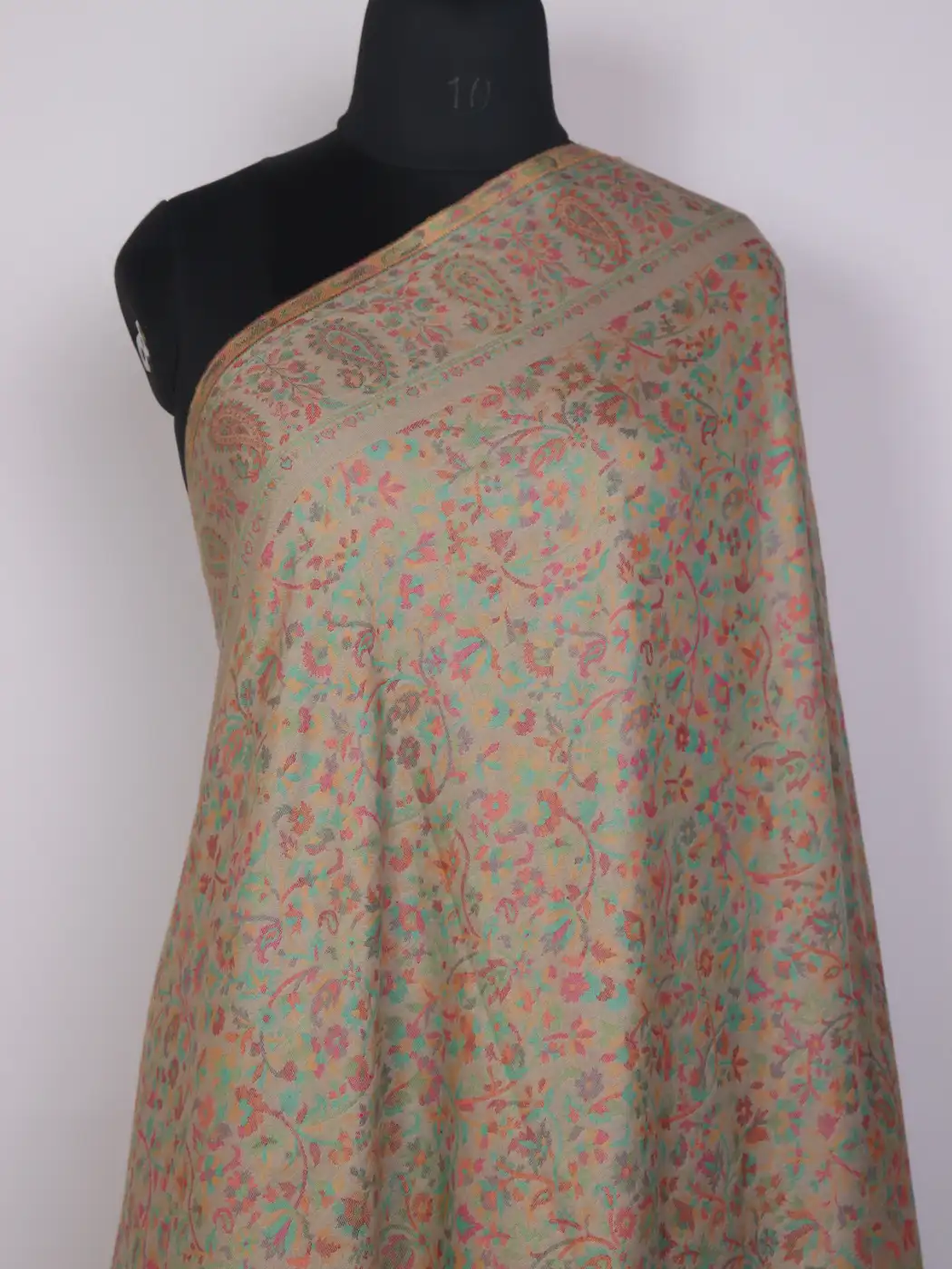 Kashmiri Kani Woolen Shawl for Men Badami Shaan with Floral Kani Work - Image 2