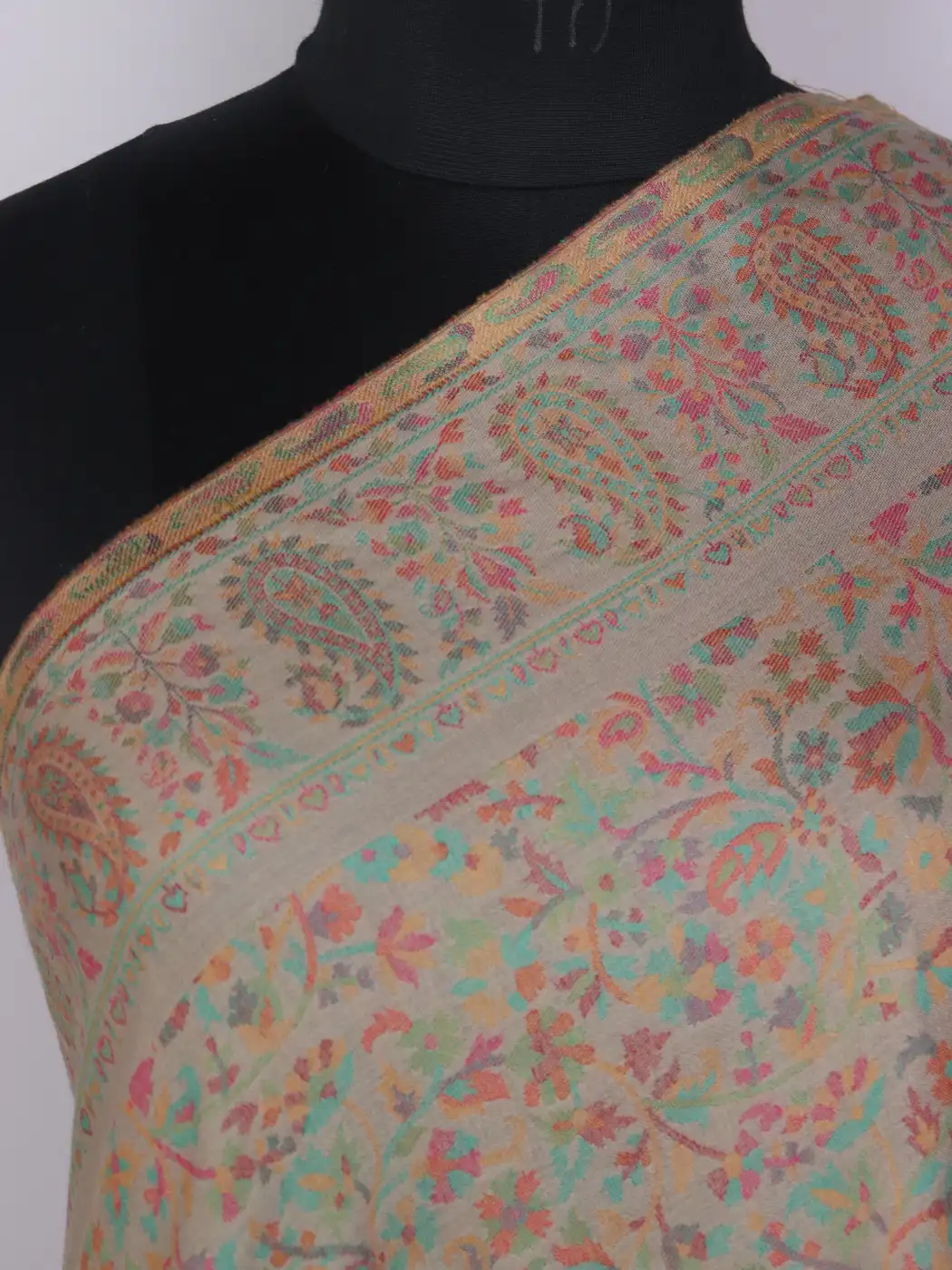 Kashmiri Kani Woolen Shawl for Men Badami Shaan with Floral Kani Work - Image 3