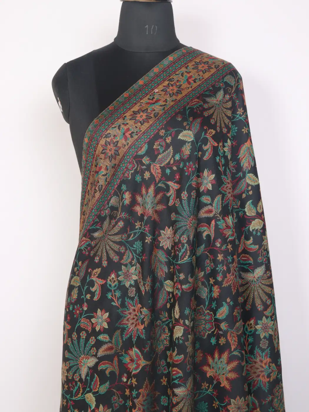 Kashmiri Black Kani Woolen Shawl for Men Siyah-Mehr with Floral Pattern - Image 2