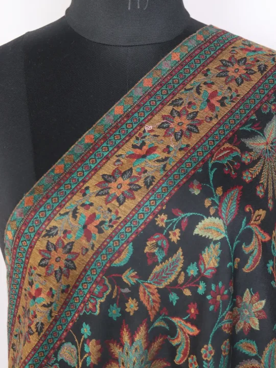 Kashmiri Black Kani Woolen Shawl for Men Siyah-Mehr with Floral Pattern - Image 3