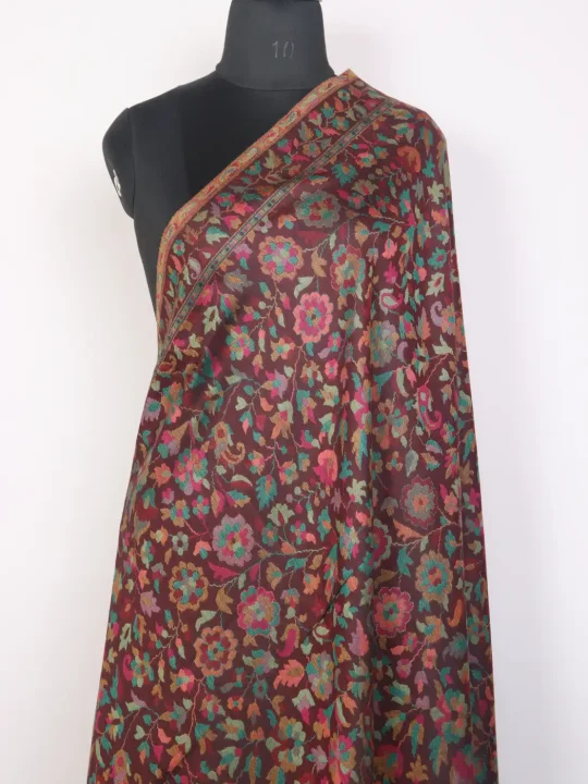 Armaan Kashmiri Brown Kani Woolen Shawl for Men with Floral Pattern - Image 2