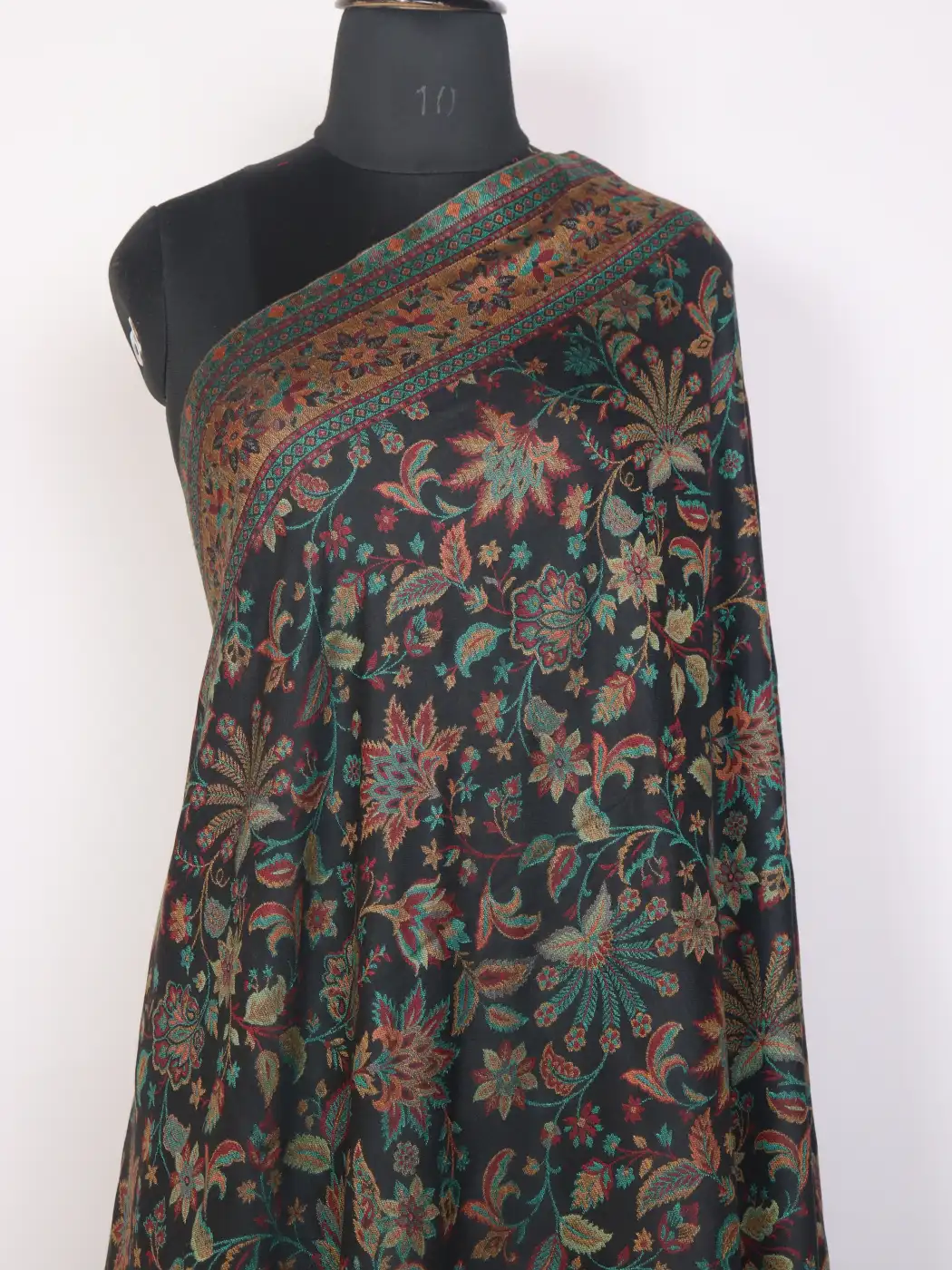 Kashmiri Kani Woolen Shawl for Men Dilawar Black with Rich Floral Motifs - Image 2