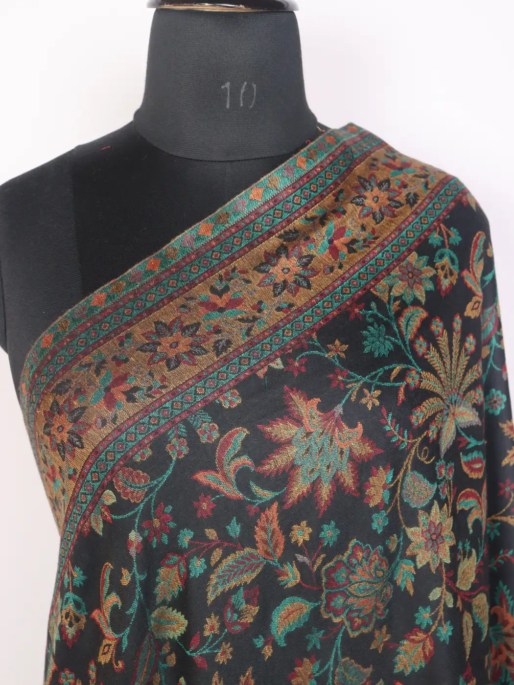 Kashmiri Kani Woolen Shawl for Men Dilawar Black with Rich Floral Motifs - Image 3
