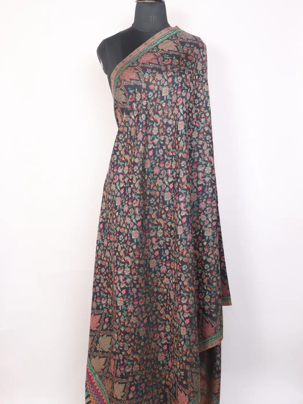 Kashmiri Kani Woolen Shawl for Men | Feroz Black with Chinar Border Design