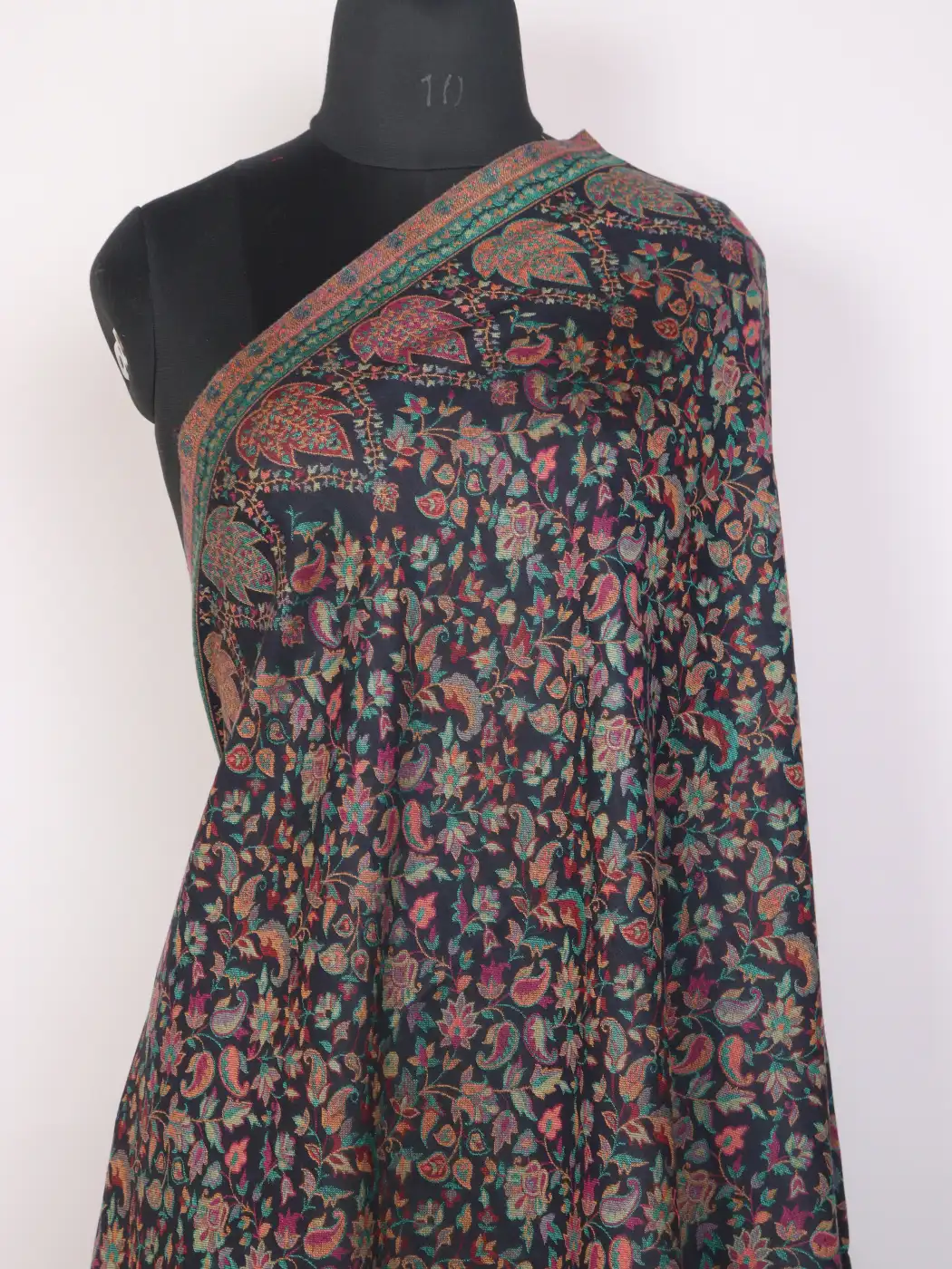 Kashmiri Kani Woolen Shawl for Men | Feroz Black with Chinar Border Design - Image 2
