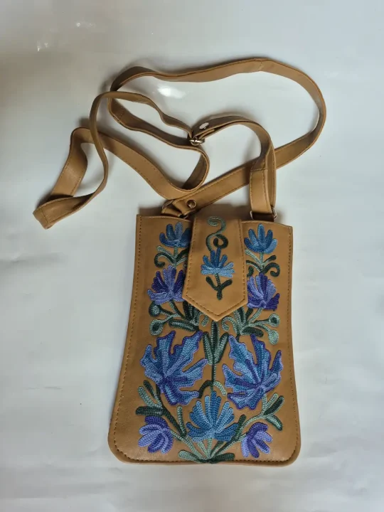 Aatish Kashmiri Pure Leather Mobile Sling Pouch with Aari Embroidery