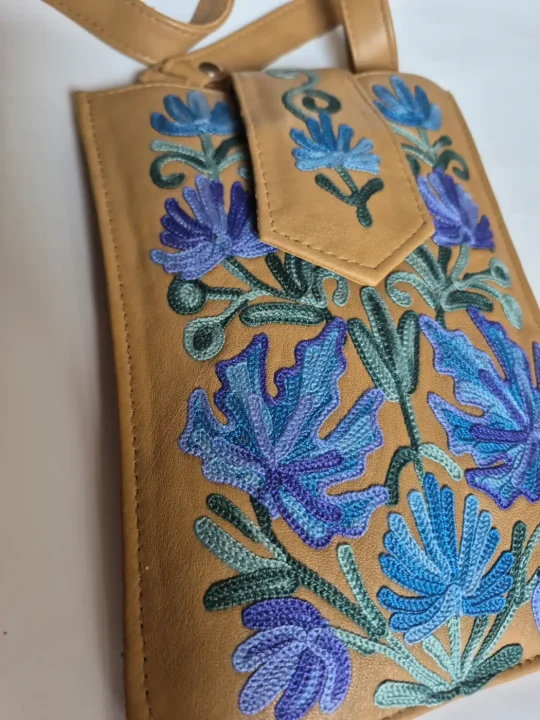 Aatish Kashmiri Pure Leather Mobile Sling Pouch with Aari Embroidery - Image 2