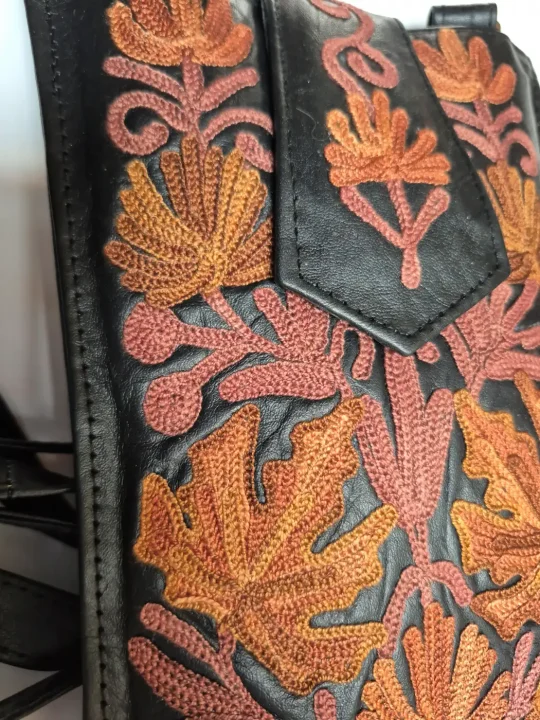 Pure Leather Kashmiri Mobile Sling Pouch Dalgate with Aari Embroidery - Image 2