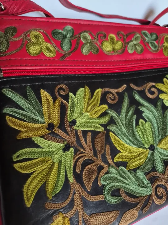Kashmiri Pure Leather Sling Bag with Gulshan Aari Embroidery - Image 2
