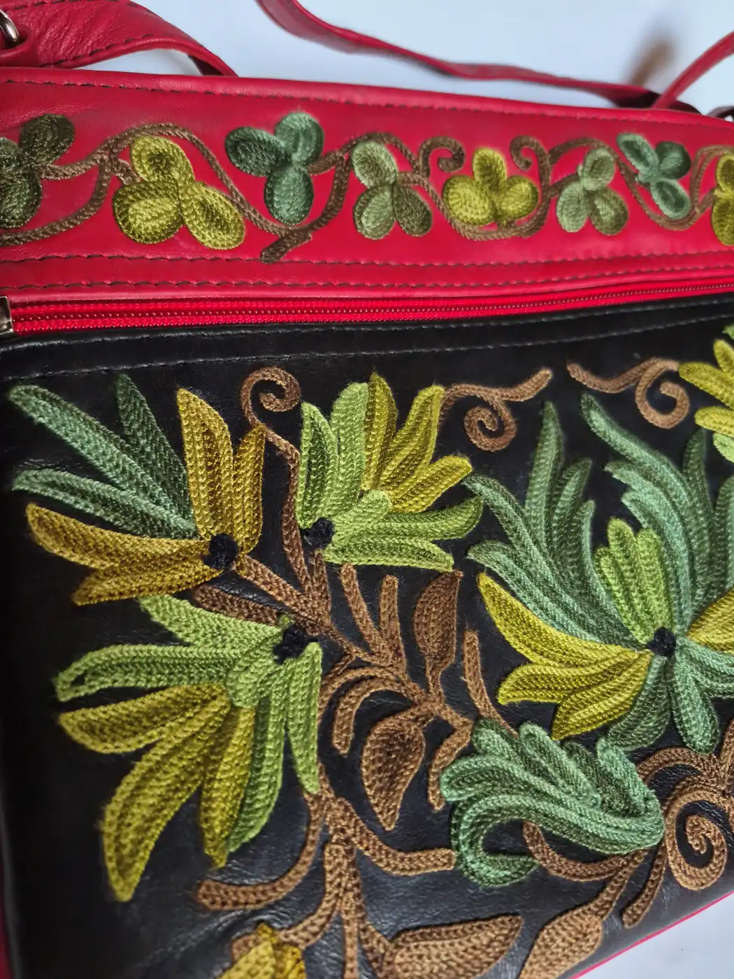 Kashmiri Pure Leather Sling Bag with Gulshan Aari Embroidery - Image 2