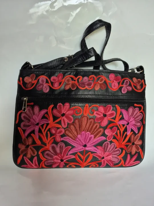 Gulmarg Kashmiri Sling Bag in Leather Aari Embroidery Floral Design