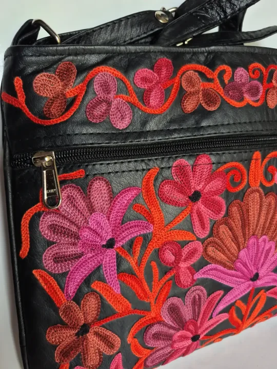 Gulmarg Kashmiri Sling Bag in Leather Aari Embroidery Floral Design - Image 2