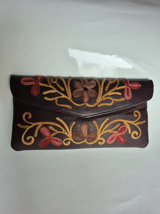 Kashmiri Leather Wallet with Gulzar Aari Embroidery