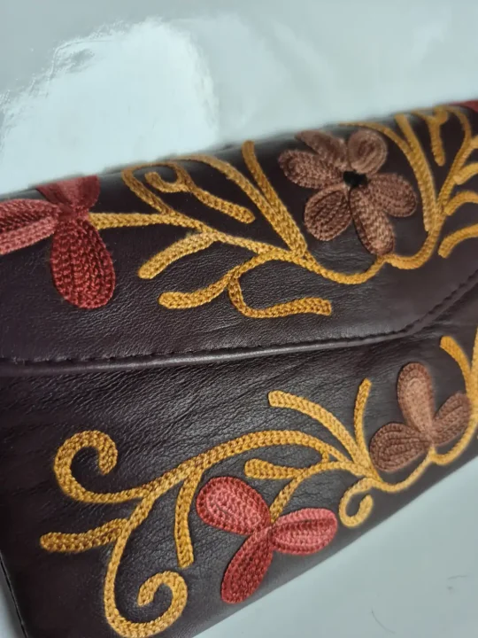 Kashmiri Leather Wallet with Gulzar Aari Embroidery - Image 2
