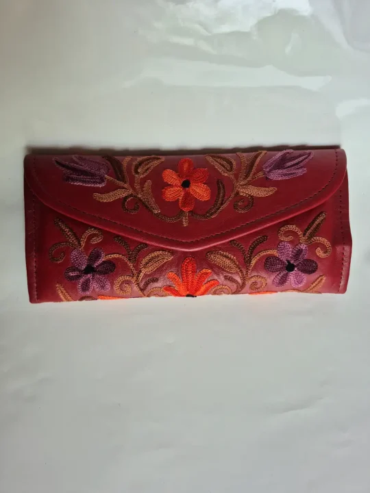 Kashmiri Pure Leather 3-Fold Wallet for Women with Gulistan Aari Embroidery