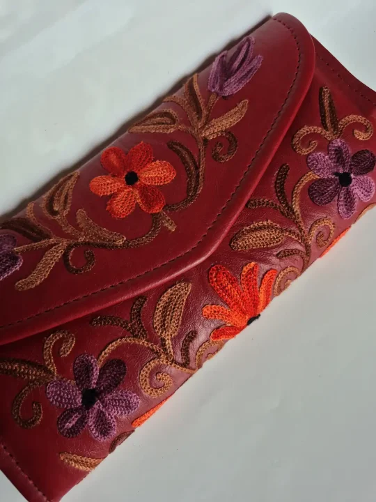 Kashmiri Pure Leather 3-Fold Wallet for Women with Gulistan Aari Embroidery - Image 2