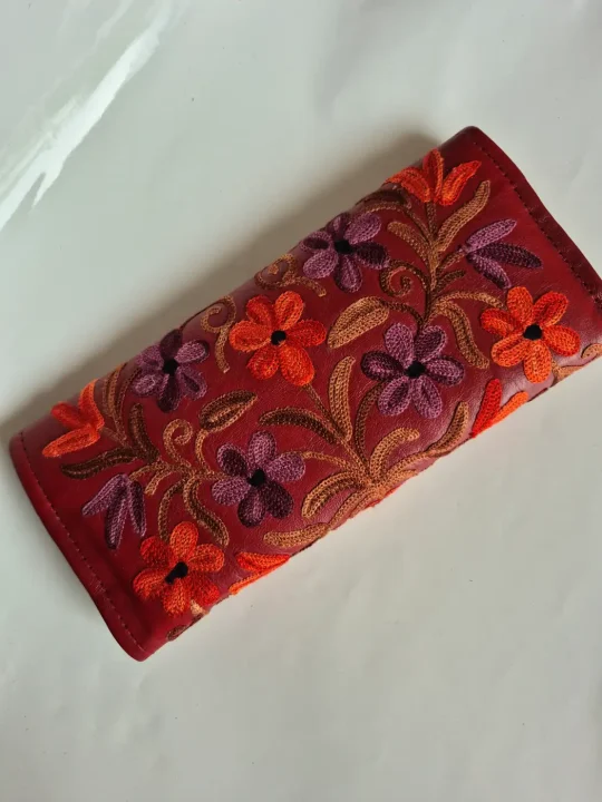 Kashmiri Pure Leather 3-Fold Wallet for Women with Gulistan Aari Embroidery - Image 3