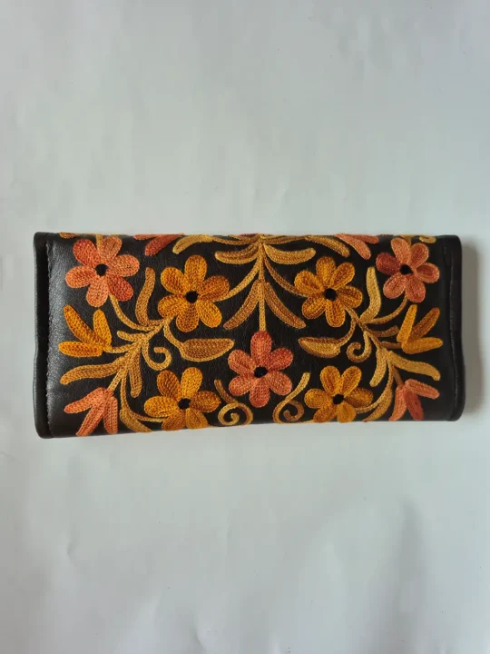 Janan Kashmiri Pure Leather 3-Fold Wallet for Women with Aari Embroidery - Image 3