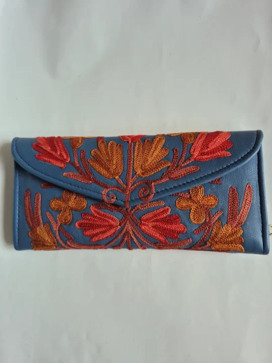 Kashmiri Pure Leather Khoja 3-Fold Wallet for Women with Aari Embroidery