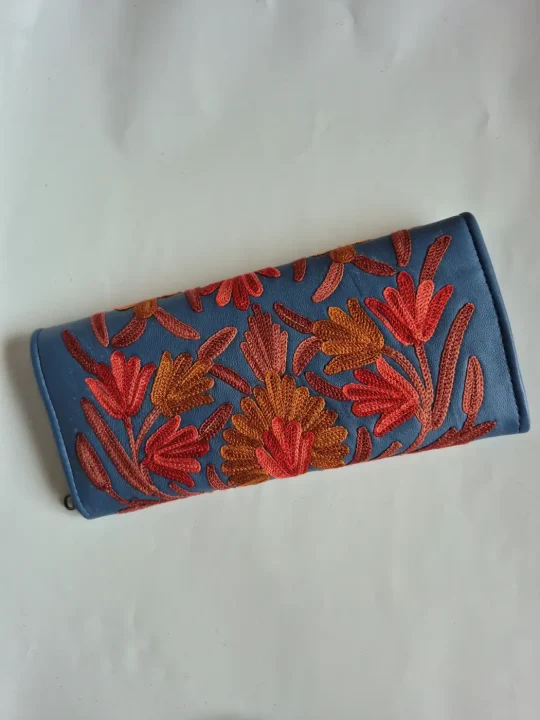 Kashmiri Pure Leather Khoja 3-Fold Wallet for Women with Aari Embroidery - Image 2