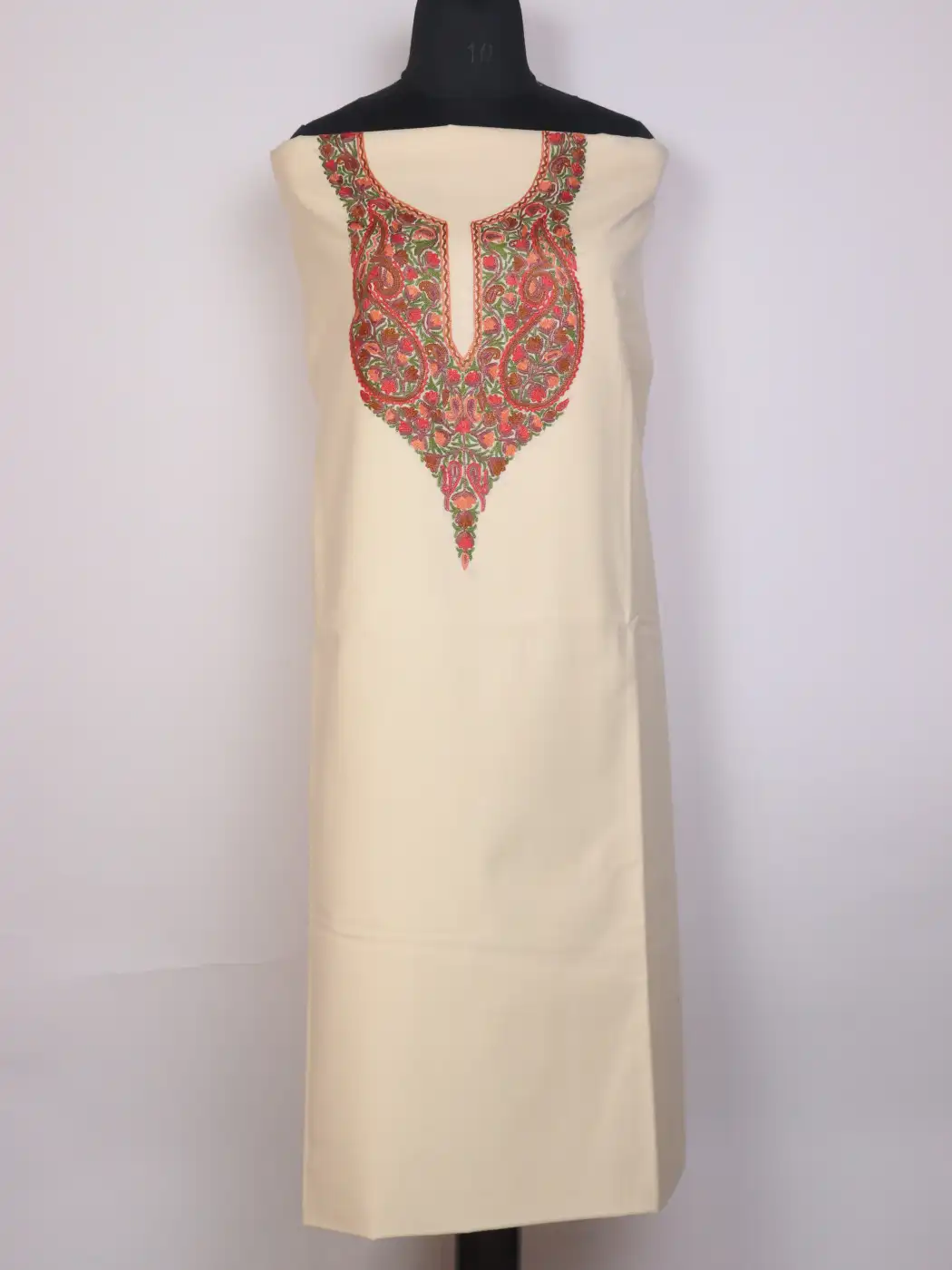 Kashmiri 2pc Suit for Women Rukhsar | Cream Ruby Cotton with Hand Aari Floral Embroidery