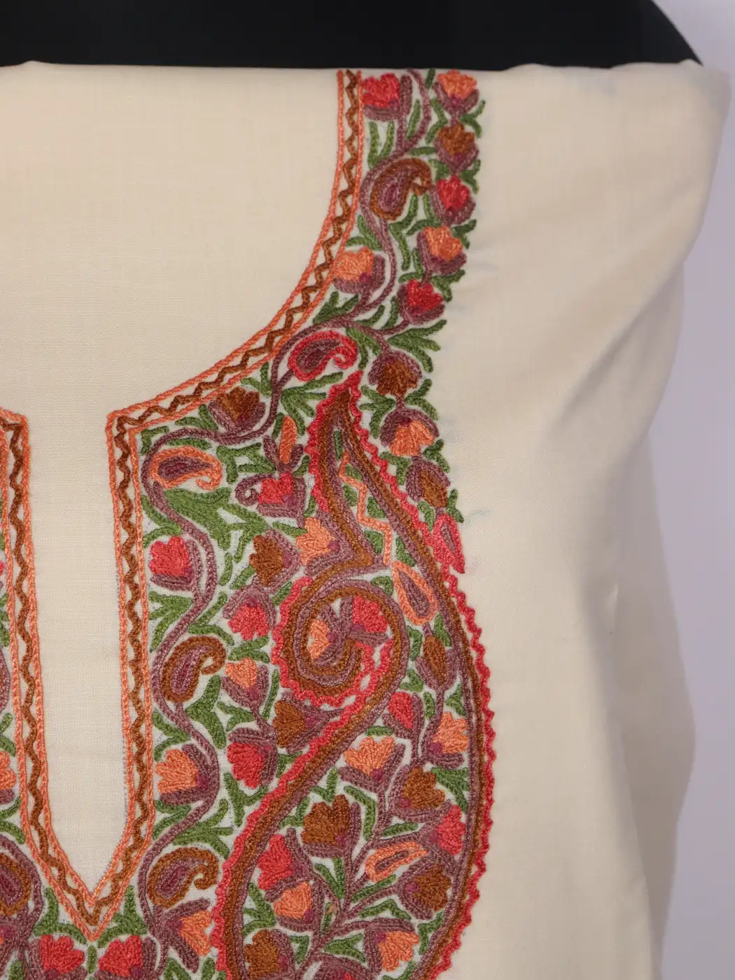 Kashmiri 2pc Suit for Women Rukhsar | Cream Ruby Cotton with Hand Aari Floral Embroidery - Image 3