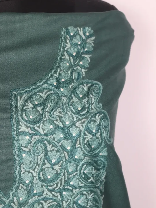 Shabnam Kashmiri 2pc Suit for Women | Teal Ruby Cotton with Hand Aari Floral Work - Image 3