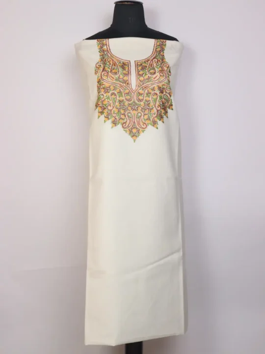 Kashmiri Aroosa 2pc Suit for Women | Off-White Ruby Cotton with Hand Aari Floral Kaam
