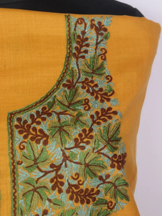 Zoon Kashmiri Yellow 2pc Suit for Women | Ruby Cotton with Hand Aari Floral Kadhai - Image 3