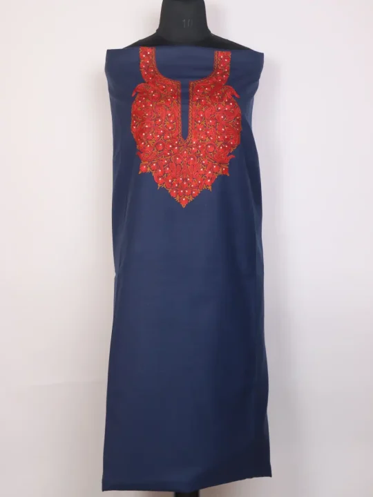 Kashmiri 2pc Suit for Women | Blue Ruby Cotton with Hand Aari Floral Work Maheen