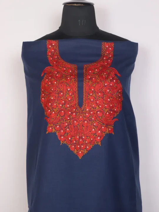 Kashmiri 2pc Suit for Women | Blue Ruby Cotton with Hand Aari Floral Work Maheen - Image 2