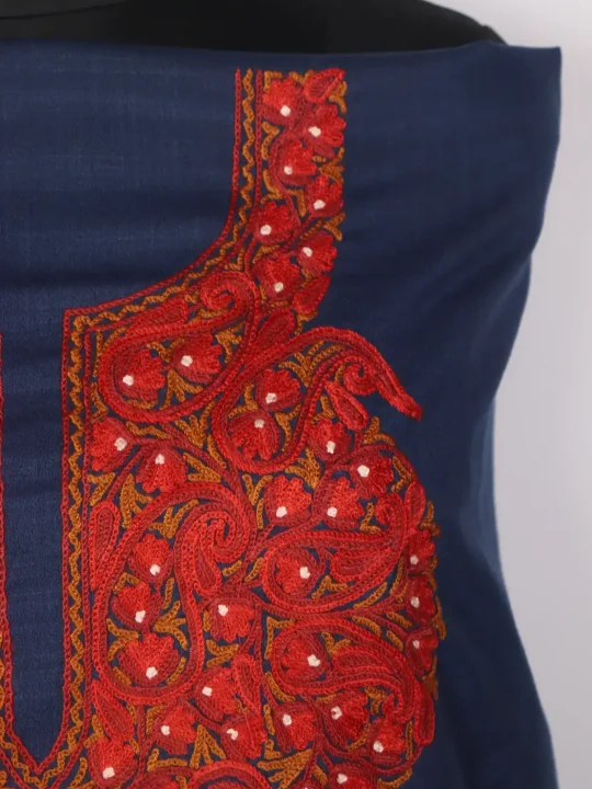 Kashmiri 2pc Suit for Women | Blue Ruby Cotton with Hand Aari Floral Work Maheen - Image 3