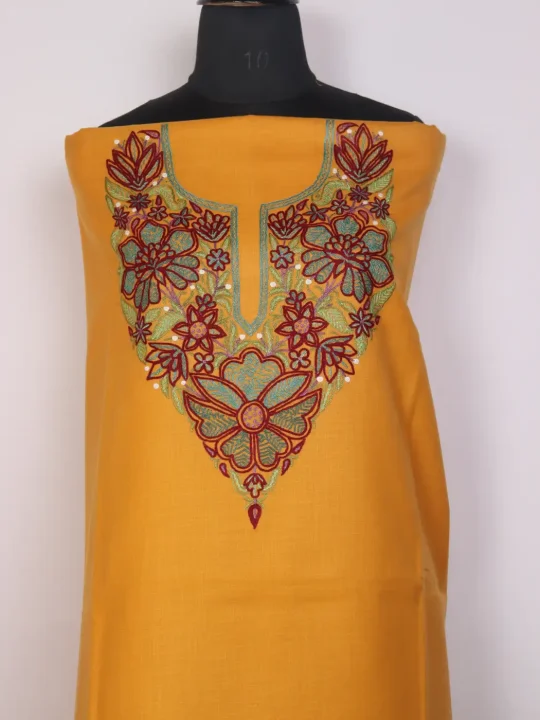 Kashmiri Yellow Gulnaz 2pc Suit for Women | Ruby Cotton with Hand Aari Floral Work - Image 2