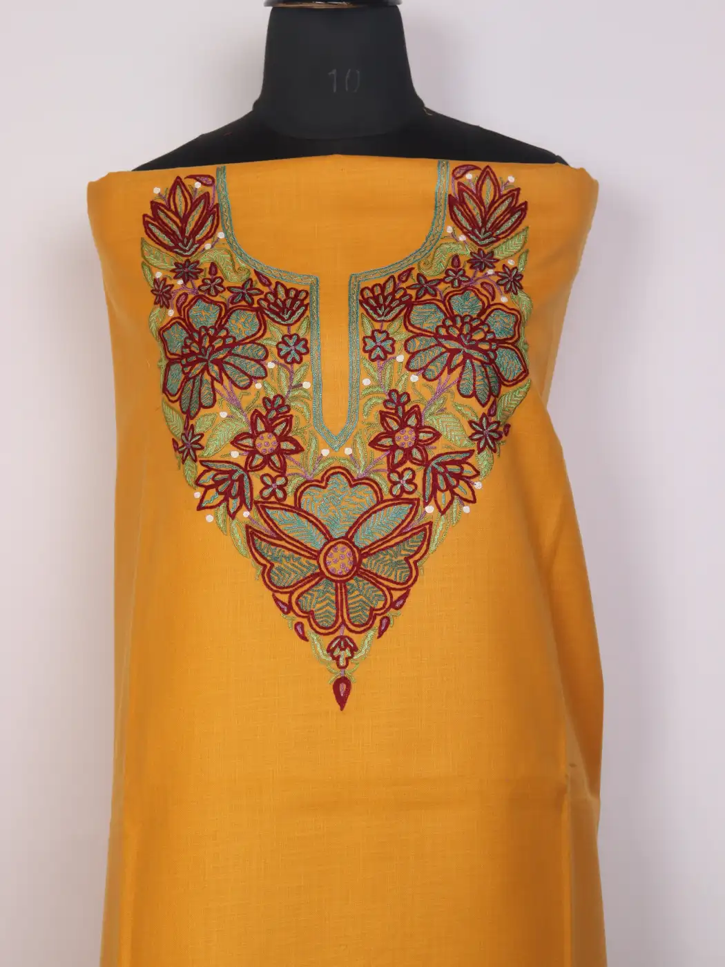 Kashmiri Yellow Gulnaz 2pc Suit for Women | Ruby Cotton with Hand Aari Floral Work - Image 2