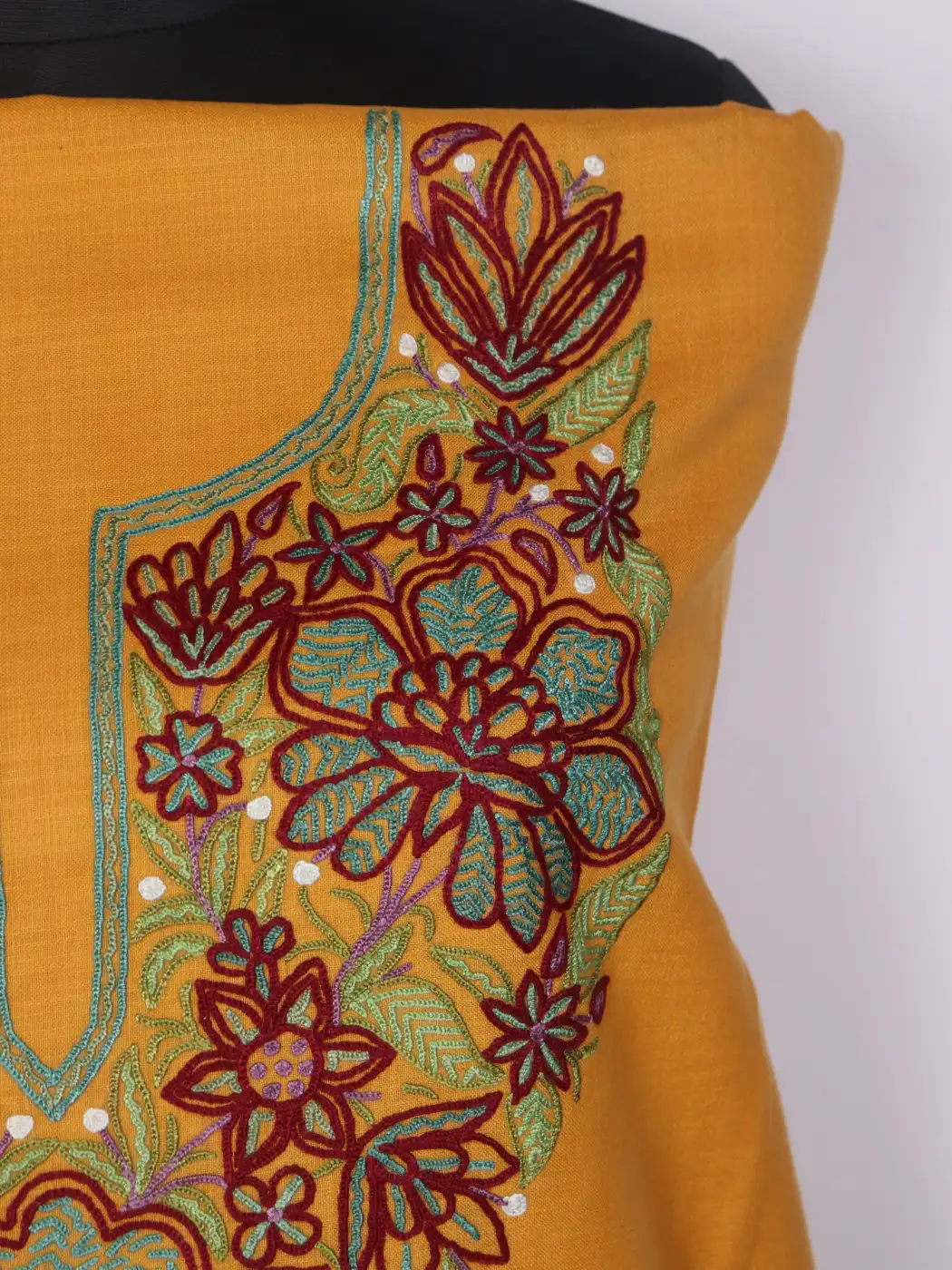 Kashmiri Yellow Gulnaz 2pc Suit for Women | Ruby Cotton with Hand Aari Floral Work - Image 3