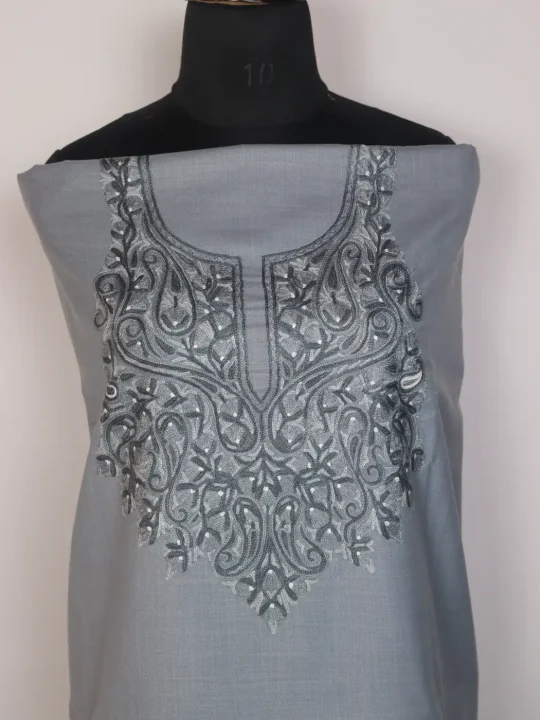Grey Kashmiri 2pc Suit for Women | Ruby Cotton with Hand Aari Floral Embroidery Mehreen - Image 2