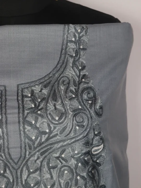 Grey Kashmiri 2pc Suit for Women | Ruby Cotton with Hand Aari Floral Embroidery Mehreen - Image 3