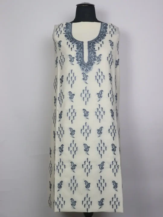 Kashmiri White Kashish 2pc Suit for Women | Summer Cool Cotton with Hand Aari Booti Embroidery