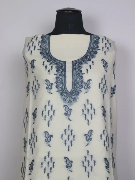 Kashmiri White Kashish 2pc Suit for Women | Summer Cool Cotton with Hand Aari Booti Embroidery - Image 2
