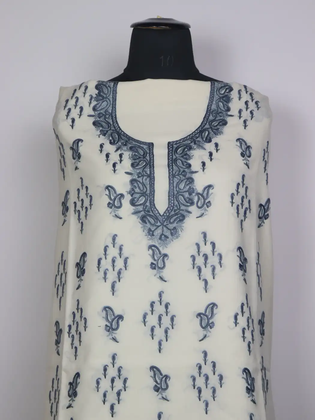 Kashmiri White Kashish 2pc Suit for Women | Summer Cool Cotton with Hand Aari Booti Embroidery - Image 2