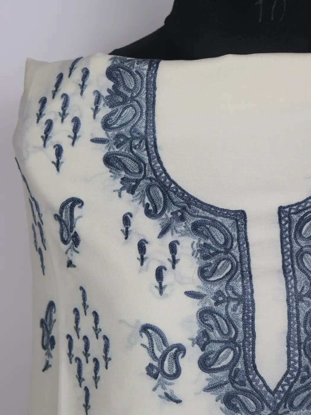 Kashmiri White Kashish 2pc Suit for Women | Summer Cool Cotton with Hand Aari Booti Embroidery - Image 3