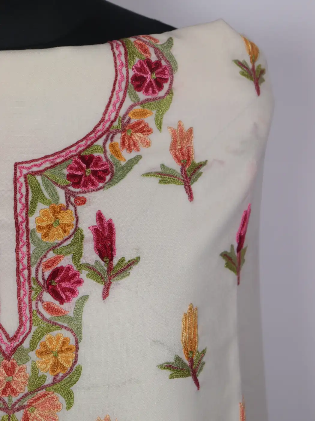 Bahaar Kashmiri 2pc Suit for Women | Summer Cool Cotton with Hand Aari Tulip Booti Work - Image 3