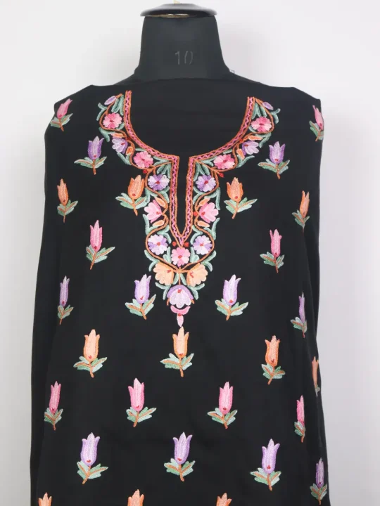 Kashmiri Black Nazneen 2pc Suit for Women | Summer Cool Cotton with Hand Aari Tulip Booti Work - Image 2